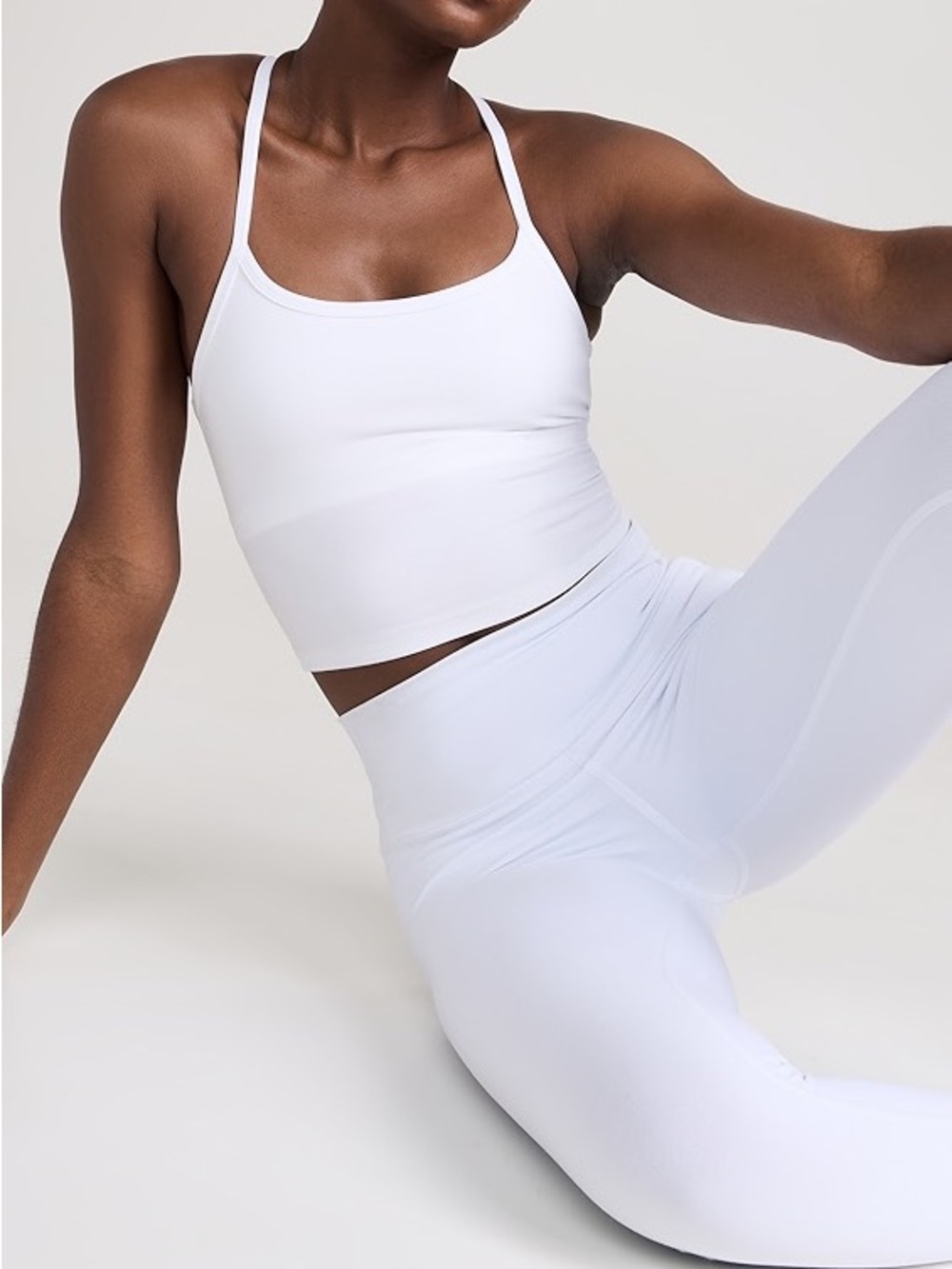 Beyond Yoga Spacedye Slim Racerback Cropped Tank in White Cloud